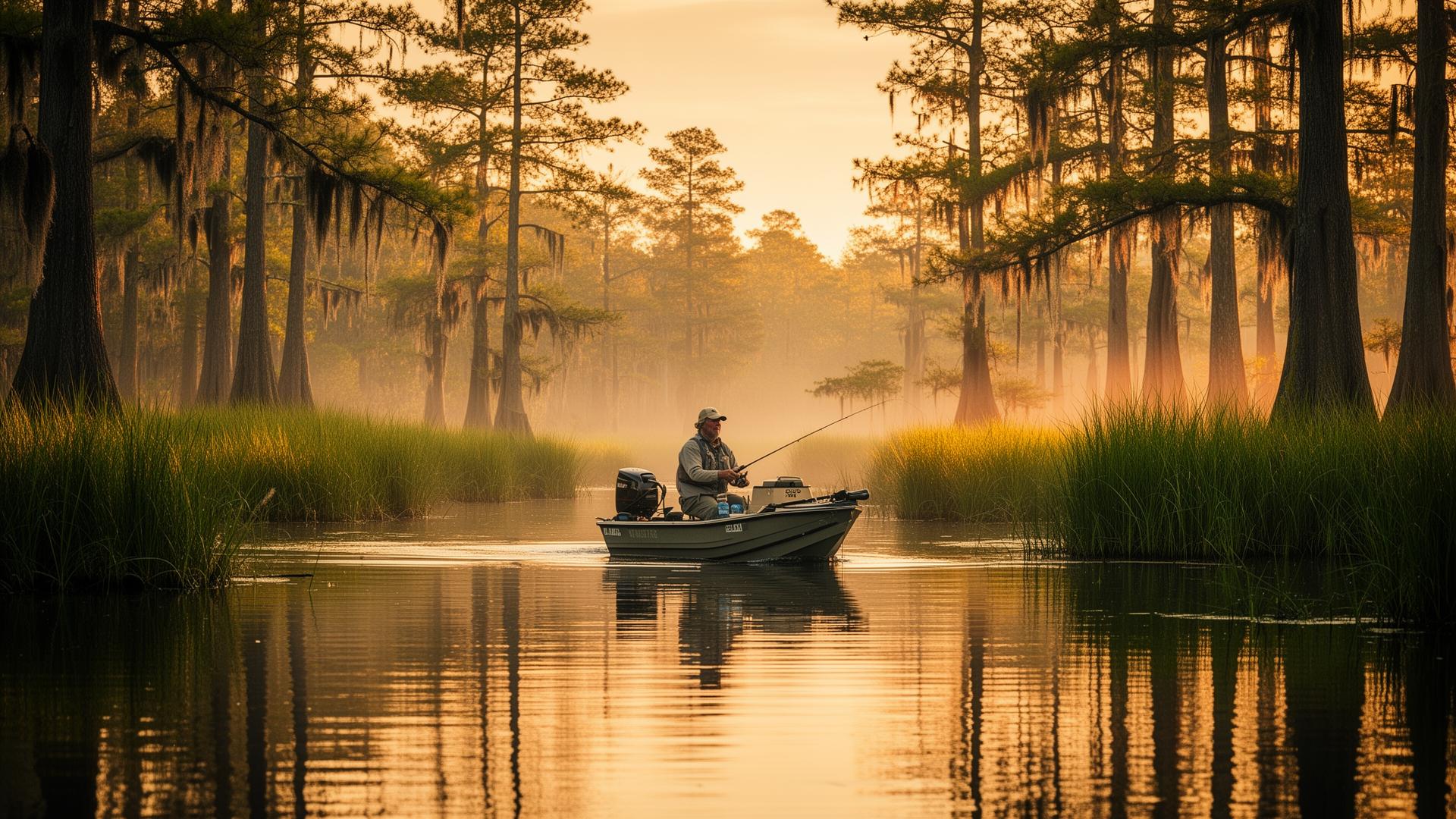 Louisiana bayou fishing lifestyle at golden hour